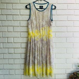 ANGIE | Gray & Yellow Floral Midi Sleeveless Dress Medium